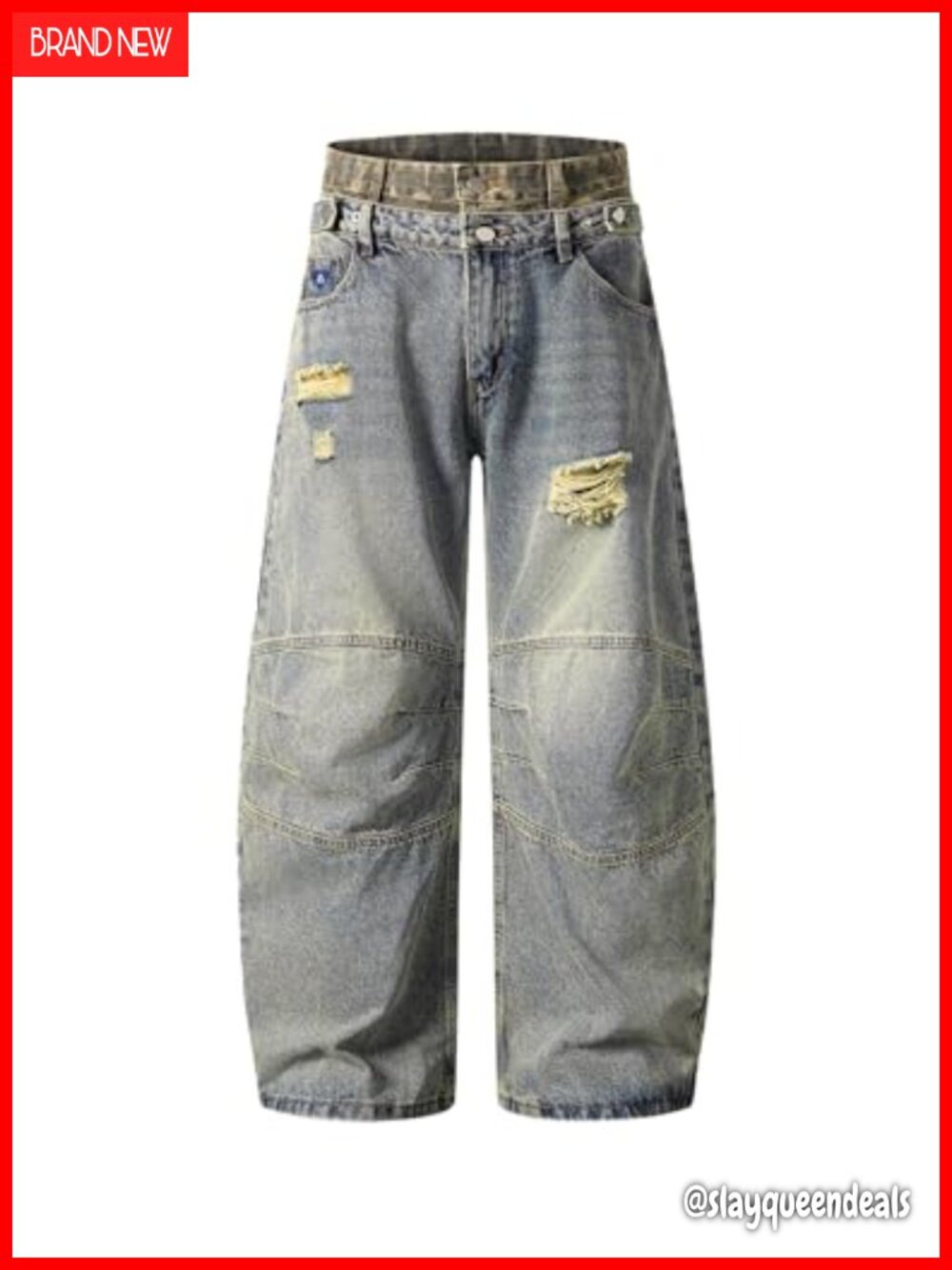 Double Waist Baggy Wide Leg Jeans High Rise Denim Streetwear